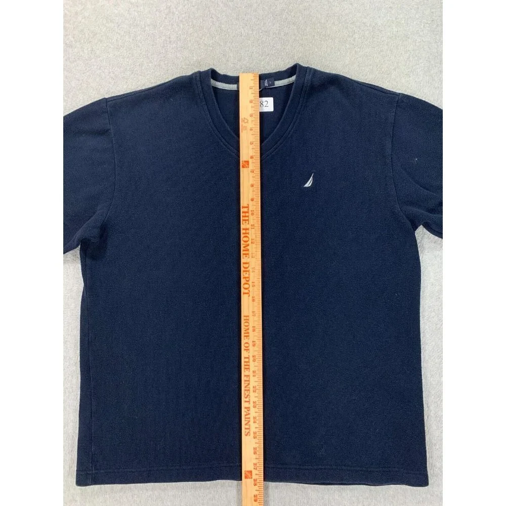 Nautica 100% Cotton V-Neck Midweight Sweater‎ (Men's Large) Blue
